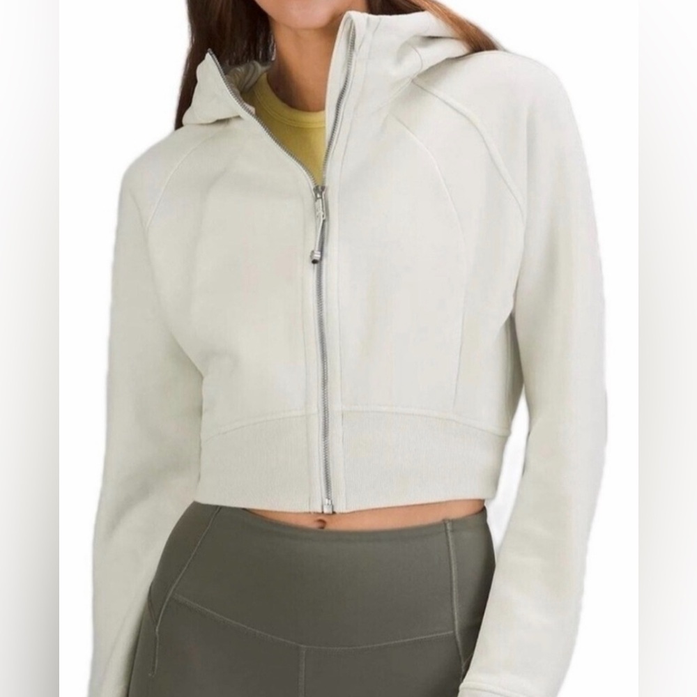 Lululemon Cream Beige Crop half zip Scuba Hoodie Sz XS/S Excellent Condition